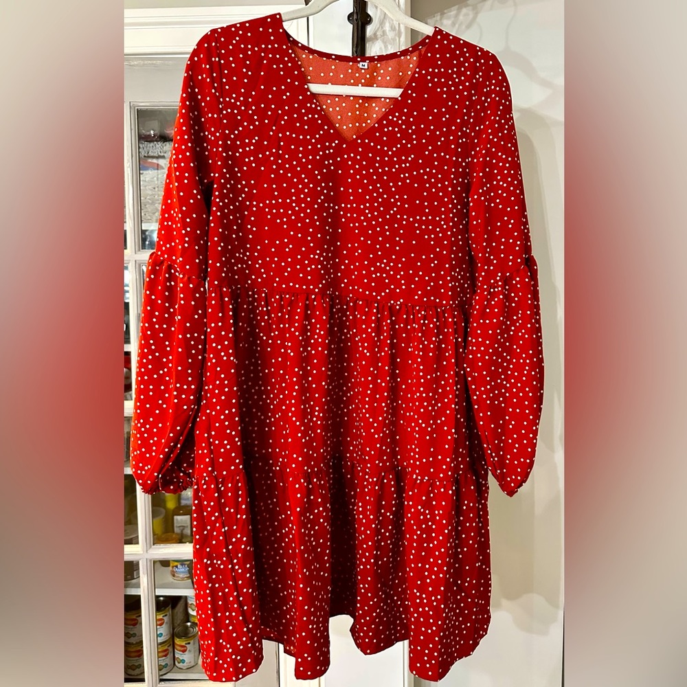 Red & White Polka Dot Long Sleeve Dress
